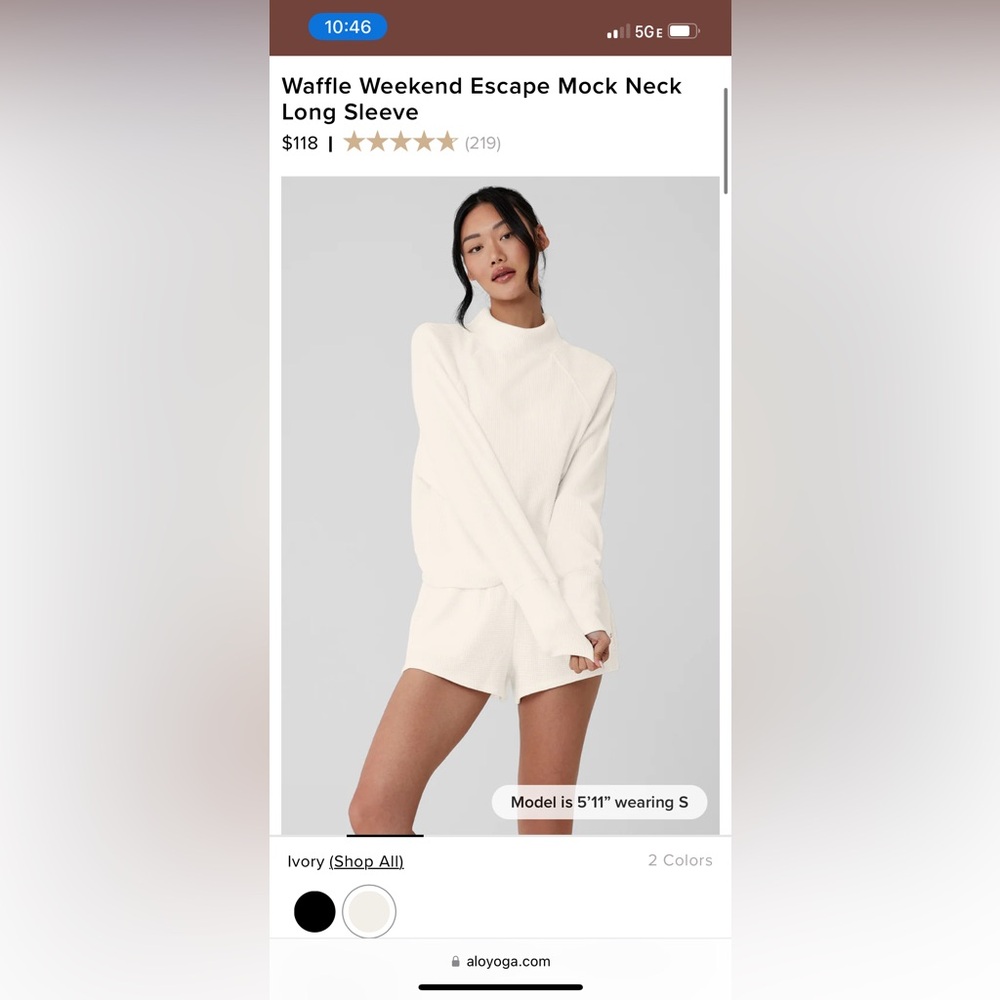 NWT Alo Yoga Waffle Weekend Escape Mock Neck Long Sleeve and Short Set